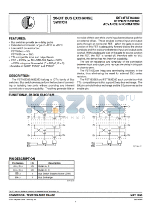 IDT74FST1632383 datasheet - 20-BIT BUS EXCHANGE SWITCH