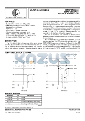 IDT74FST163245PA datasheet - 16-BIT BUS SWITCH