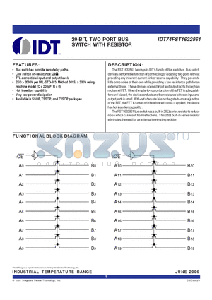 IDT74FST1632861PAG datasheet - 20-BIT, TWO PORT BUS SWITCH WITH RESISTOR