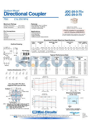 JDC-20-3-75 datasheet - Directional Coupler 75Y 2 to 250 MHz
