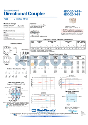 JDC-20-3-75+ datasheet - Directional Coupler 75Y 2 to 250 MHz