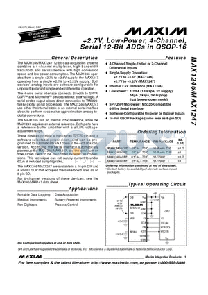 MAX1246BMJE datasheet - 2.7V, Low-Power, 4-Channel, Serial 12-Bit ADCs in QSOP-16