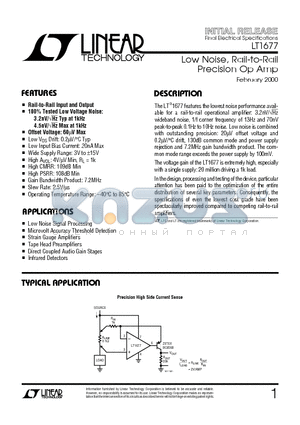 LT1677C datasheet - Low Noise, Rail-to-Rail Precision Op Amp