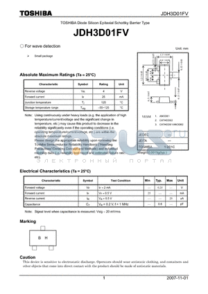 JDH3D01FV datasheet - Diode Silicon Epitaxial Schottky Barrier Type For wave detection