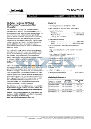 HS9-82C37ARH-8 datasheet - Radiation Hardened CMOS High Performance Programmable DMA Controller