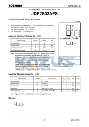 JDP2S02AFS datasheet - UHF~VHF Band RF Switch Applications