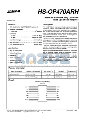 HS9-OP470ARH-Q datasheet - Radiation Hardened, Very Low Noise Quad Operational Amplifier