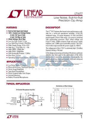 LT1677_1 datasheet - Low Noise, Rail-to-Rail Precision Op Amp