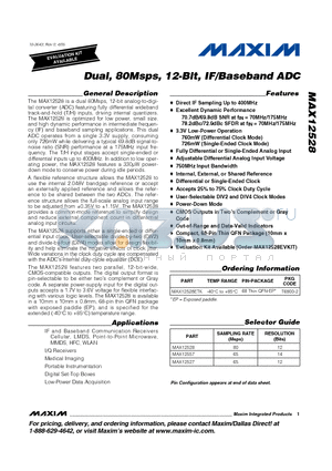 MAX12528 datasheet - Dual, 80Msps, 12-Bit, IF/Baseband ADC