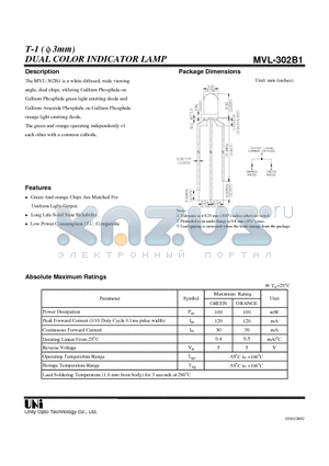 MVL-302B1 datasheet - DUAL COLOR INDICATOR LAMP