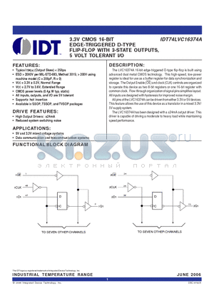 IDT74LVC16374APAG datasheet - 3.3V CMOS 16-BIT EDGE-TRIGGERED D-TYPE FLIP-FLOP WITH 3-STATE OUTPUTS, 5 VOLT TOLERANT I/O