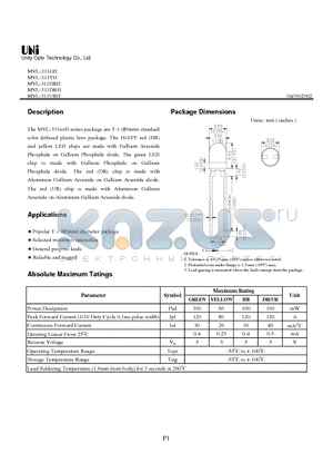 MVL-311GH datasheet - Standard color diffused plastic lens