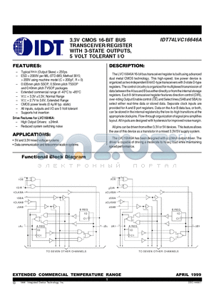 IDT74LVC16646APA datasheet - 3.3V CMOS 16-BIT BUS TRANSCEIVER/REGISTER WITH 3-STATE OUTPUTS, 5 VOLT TOLERANT I/O