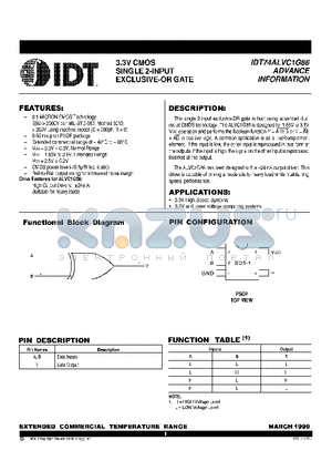 IDT74LVC1G86 datasheet - 3.3V CMOS SINGLE 2-INPUT EXCLUSIVE-OR GATE