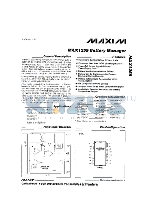 MAX1259CPE datasheet - MAX1259 Battery Manager