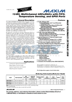 MAX1257BETM datasheet - 12-Bit, Multichannel ADCs/DACs with FIFO, Temperature Sensing, and GPIO Ports