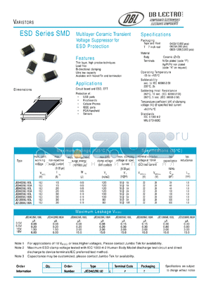 JE0805ML180A datasheet - Multilayer Ceramic Transient Voltage Suppressor for ESD Protection