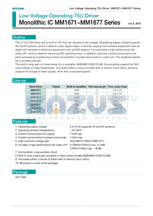 MM1672 datasheet - Low Voltage Operating 75hom Driver