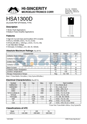 HSA1300D datasheet - SILICON PNP EPITAXIAL TYPE