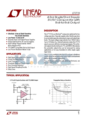 LT1719 datasheet - 4.5ns Single/Dual Supply 3V/5V Comparator with Rail-to-Rail Output