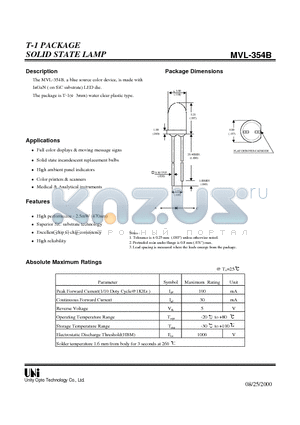 MVL-354B datasheet - T-1 PACKAGE SOLID STATE LAMP