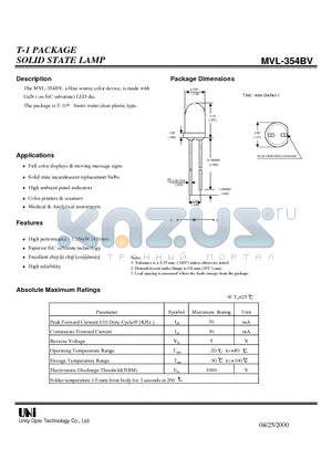 MVL-354BV datasheet - T-1 PACKAGE SOLID STATE LAMP