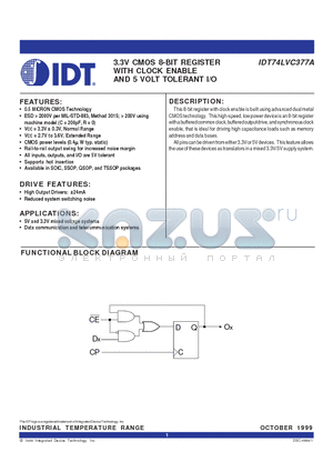 IDT74LVC377A datasheet - 3.3V CMOS 8-BIT REGISTER WITH CLOCK ENABLE AND 5 VOLT TOLERANT I/O