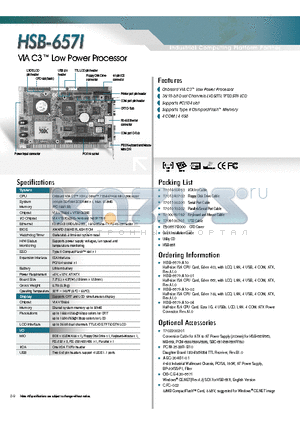 HSB-657I-A10 datasheet - VIA C3 Low Power Processor