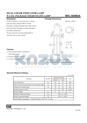 MVL-504B3A datasheet - DUAL COLOR INDICATOR LAMP T-1 3/4 PACKAGE SOLID STATE LAMP