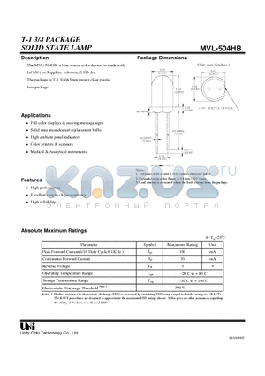 MVL-504HB datasheet - T-1 3/4 PACKAGE SOLID STATE LAMP