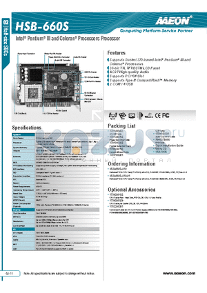 HSB-660S-A10-01 datasheet - Supports Socket 370-based Intel^ Pentium^ III and Celeron^ Processors