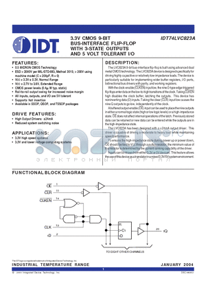 IDT74LVC823A datasheet - 3.3V CMOS 9-BIT BUS-INTERFACE FLIP-FLOP WITH 3-STATE OUTPUTS AND 5 VOLT TOLERANT I/O