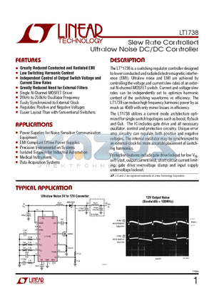 LT1738 datasheet - Slew Rate Controlled Ultralow Noise DC/DC Controller