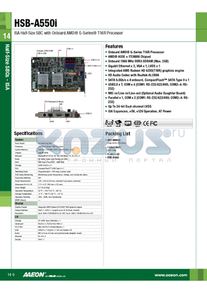 HSB-A550I datasheet - Onboard AMD^ G-Series T16R Processor