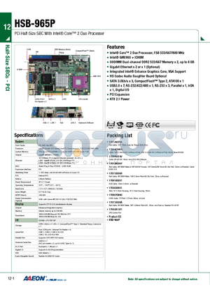HSB-965P datasheet - PCI Half-Size SBC With Intel Core 2 Duo Processor