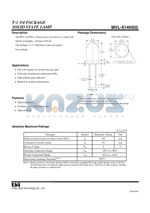 MVL-514HSG datasheet - SOLID STATE LAMP