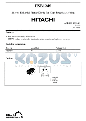 HSB124S datasheet - Silicon Epitaxial Planar Diode for High Speed Switching