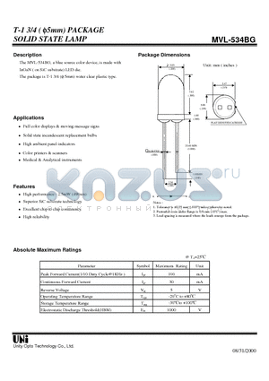 MVL-534BG datasheet - T-1 3/4 ( f5mm) PACKAGE SOLID STATE LAMP