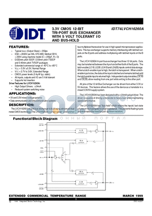 IDT74LVCH16260A datasheet - 3.3V CMOS 12-BIT TRI-PORT BUS EXCHANGER WITH 5 VOLT TOLERANT I/O AND BUS-HOLD