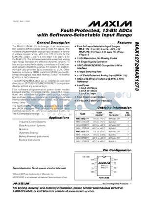 MAX1273EUA datasheet - Fault-Protected, 12-Bit ADCs with Software-Selectable Input Range