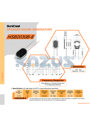 HSB2030B-8 datasheet - SPEAKER SOUND GENERATORS