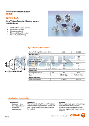 FO171 datasheet - Low Voltage Tungsten Halogen Lamps with Reflector