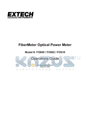 FO600 datasheet - FiberMeter Optical Power Meter