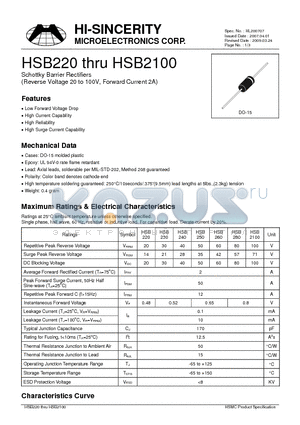 HSB220 datasheet - Schottky Barrier Rectifiers