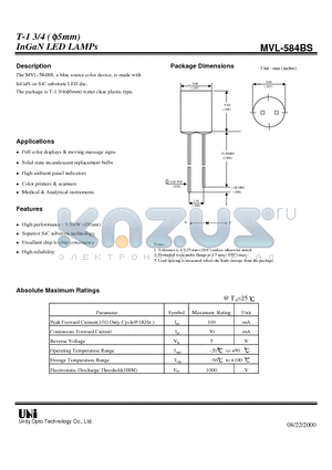 MVL-584BS datasheet - T-1 3/4 ( f5mm) InGaN LED LAMPs