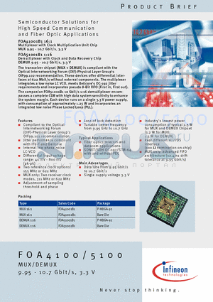 FOA51001B1 datasheet - Semiconductor Solutions for High Speed Communi cation and Fiber OpticApplications