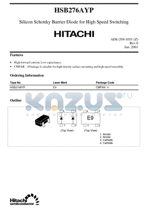 HSB276AYP datasheet - SILICON SCHOTTKY BARRIER DIODE FOR HIGH SPEED SWITCHING