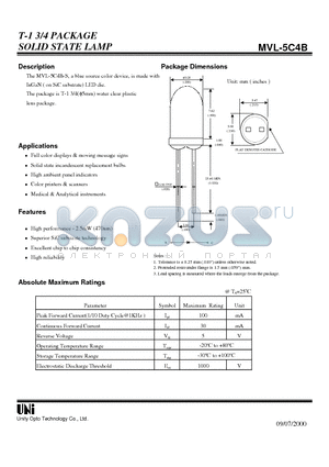 MVL-5C4B datasheet - T-1 3/4 PACKAGE SOLID STATE LAMP