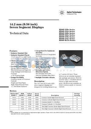 HDSP-5507 datasheet - 14.2 mm (0.56 inch) Seven Segment Displays