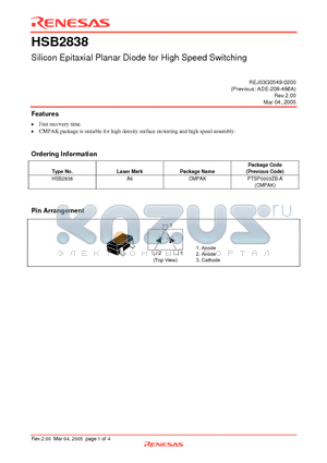 HSB2838_05 datasheet - Silicon Epitaxial Planar Diode for High Speed Switching